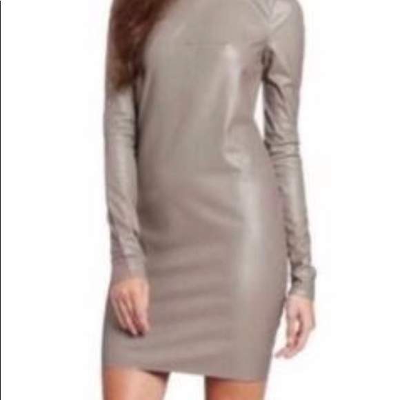 BCBG MAXAZRIA faux leather and mesh dress TAUPE - Picture 3 of 10